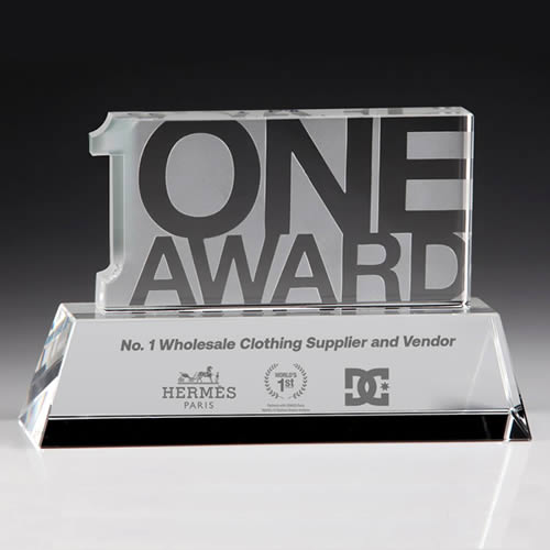 clear crystal number one shaped plaque award