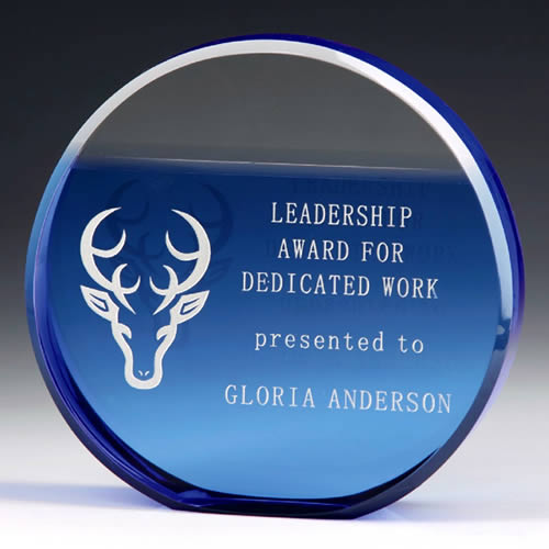 freestanding blue crystal circle plaque award