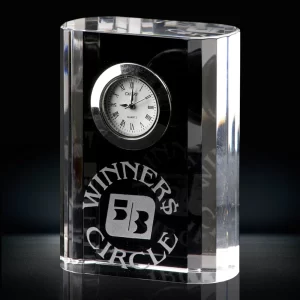 engraved crystal clock award