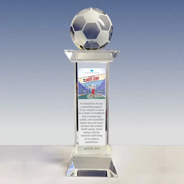 large crystal soccer trophy