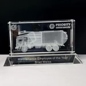 3d laser crystal garbage truck award