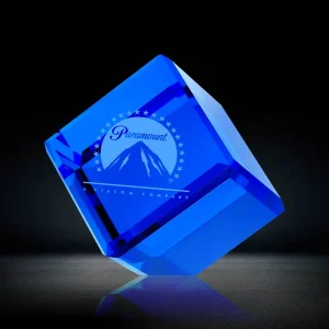 blue crystal cube paperweight gift award