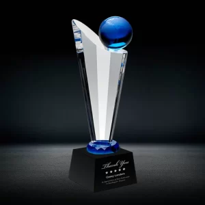 blue crystal globe trophy award