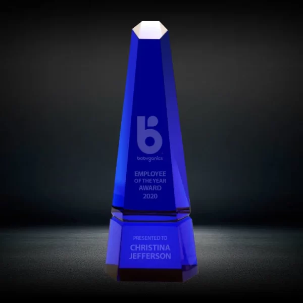 blue crystal hexagon obelisk award