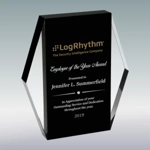 clear and black crystal hexagon plaque award