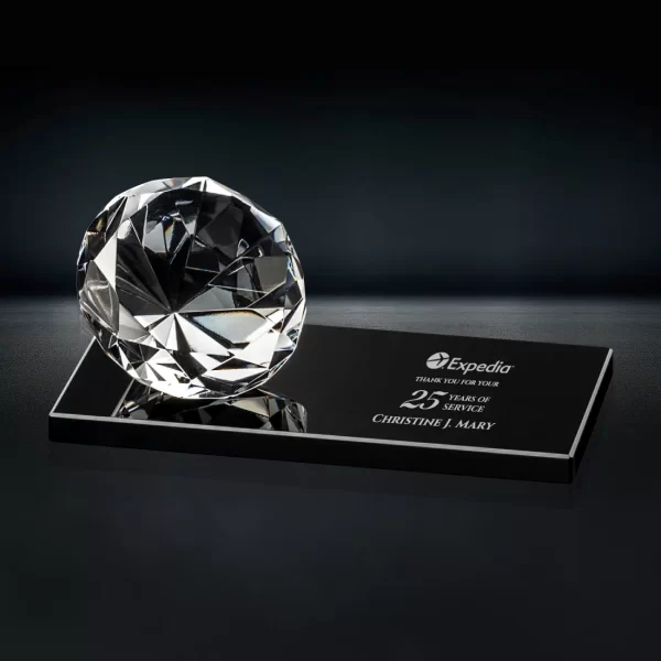 crystal diamond award on flat crystal base