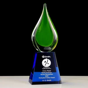green art glass teardrop trophy award
