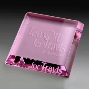 pink crystal square paperweight award