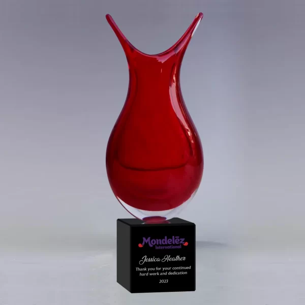art glass red vase sculpture award