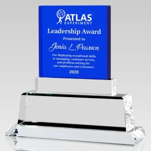 blue crystal square award plaque