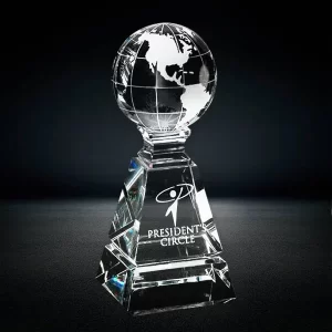 clear crystal world globe pyramid award