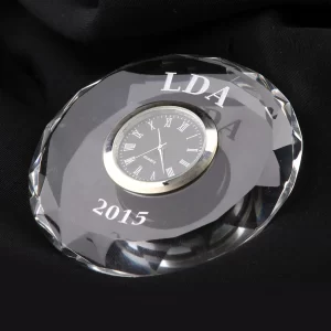 multi faceted round crystal clock paperweight