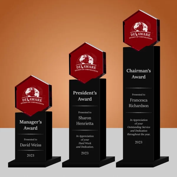 red crystal hexagon column award