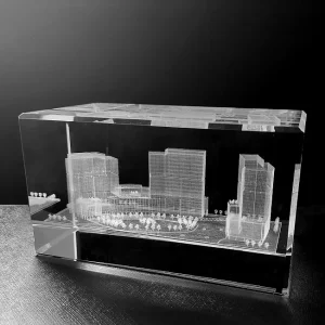3d laser engraved building inside crystal rectangle block award