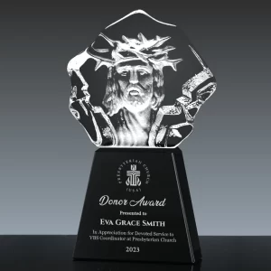 3d laser etched crystal Jesus Christ sculpture church award