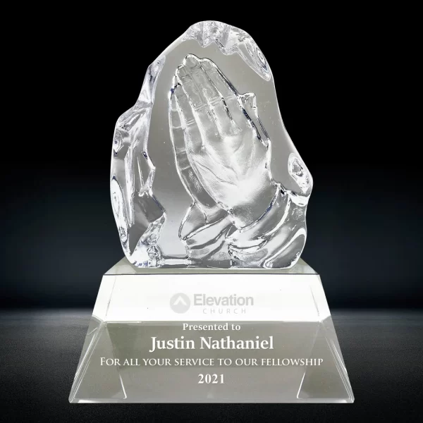 3d crystal praying hands award