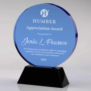 blue crystal round plaque award