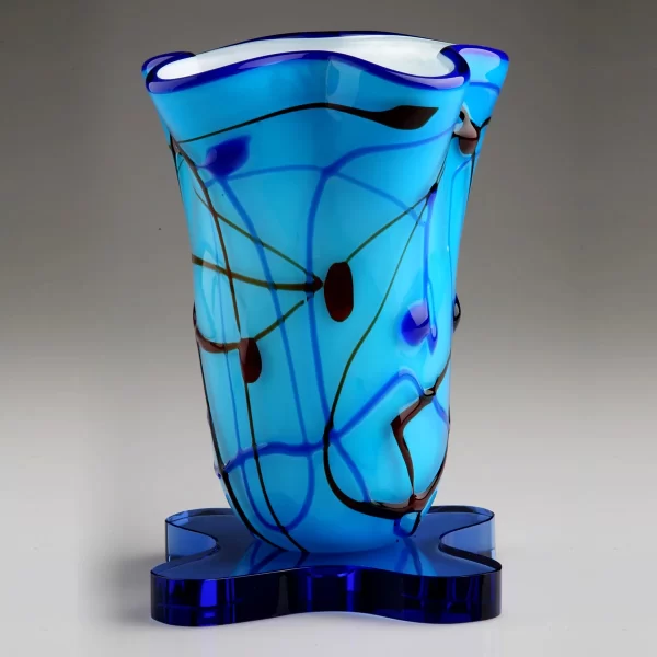 blue wave art glass vase award