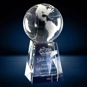 clear optical crystal globe award