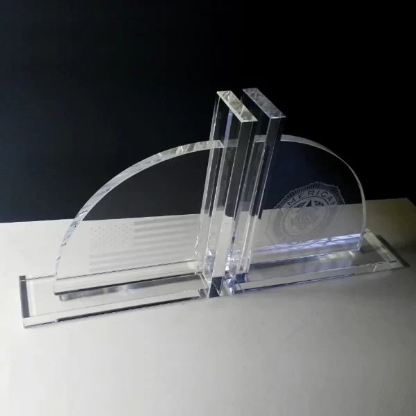 half oval crystal bookends award