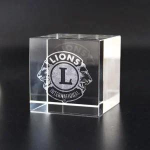 logo engraved crystal cube paperweight gift