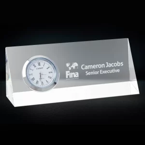 optical crystal nameplate with clock