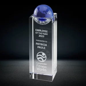 blue crystal globe column award