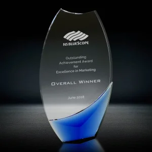 blue curved crystal award