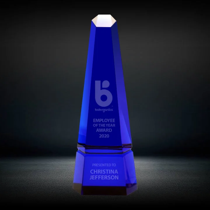 blue hexagon crystal obelisk award