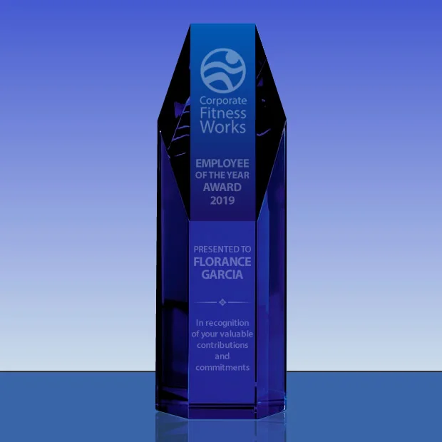 blue hexagon crystal tower award