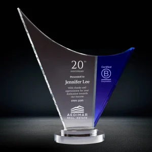 clear and blue crystal curve award