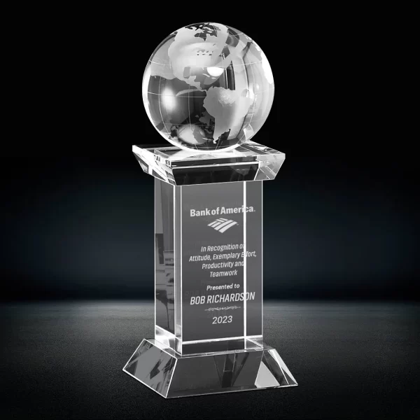 crystal globe column trophy award