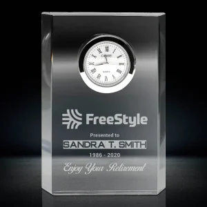 crystal rectangle clock award