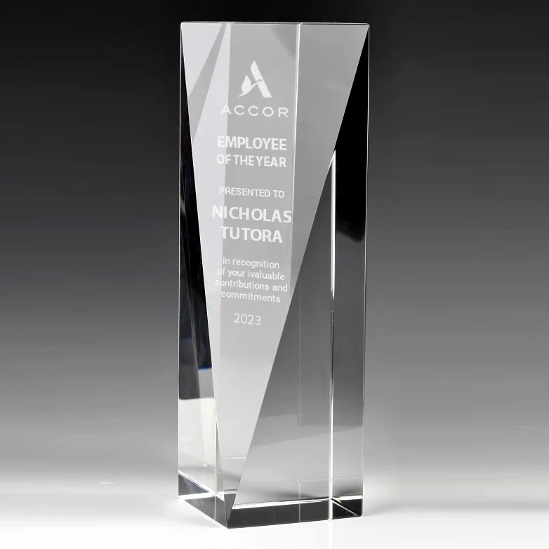 V Cut Crystal Column Award | Crystal Rectangular Tower Award