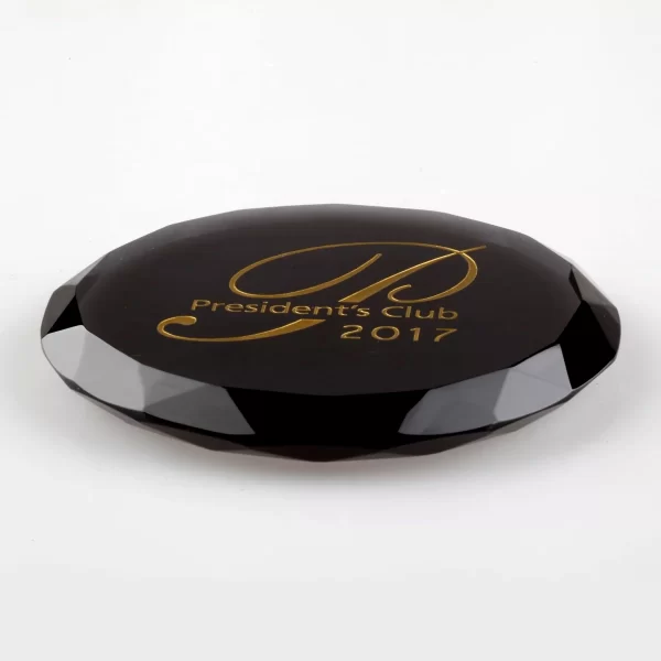 faceted crystal round black paperweight
