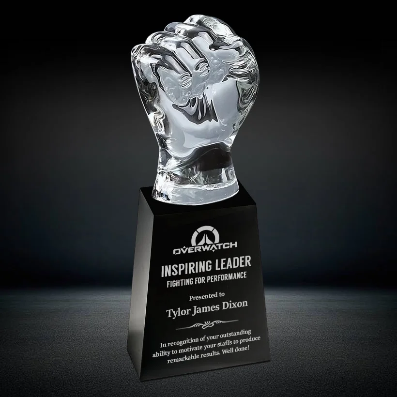 fist crystal trophy award