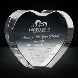 free-standing crystal heart plaque award