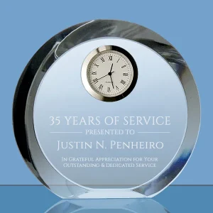 freestanding crystal round desk clock award