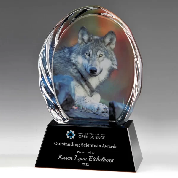 full color sublimation printing crystal wolf award