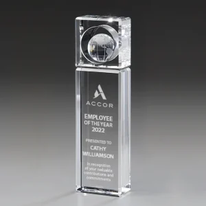 globe crystal rectangle tower award