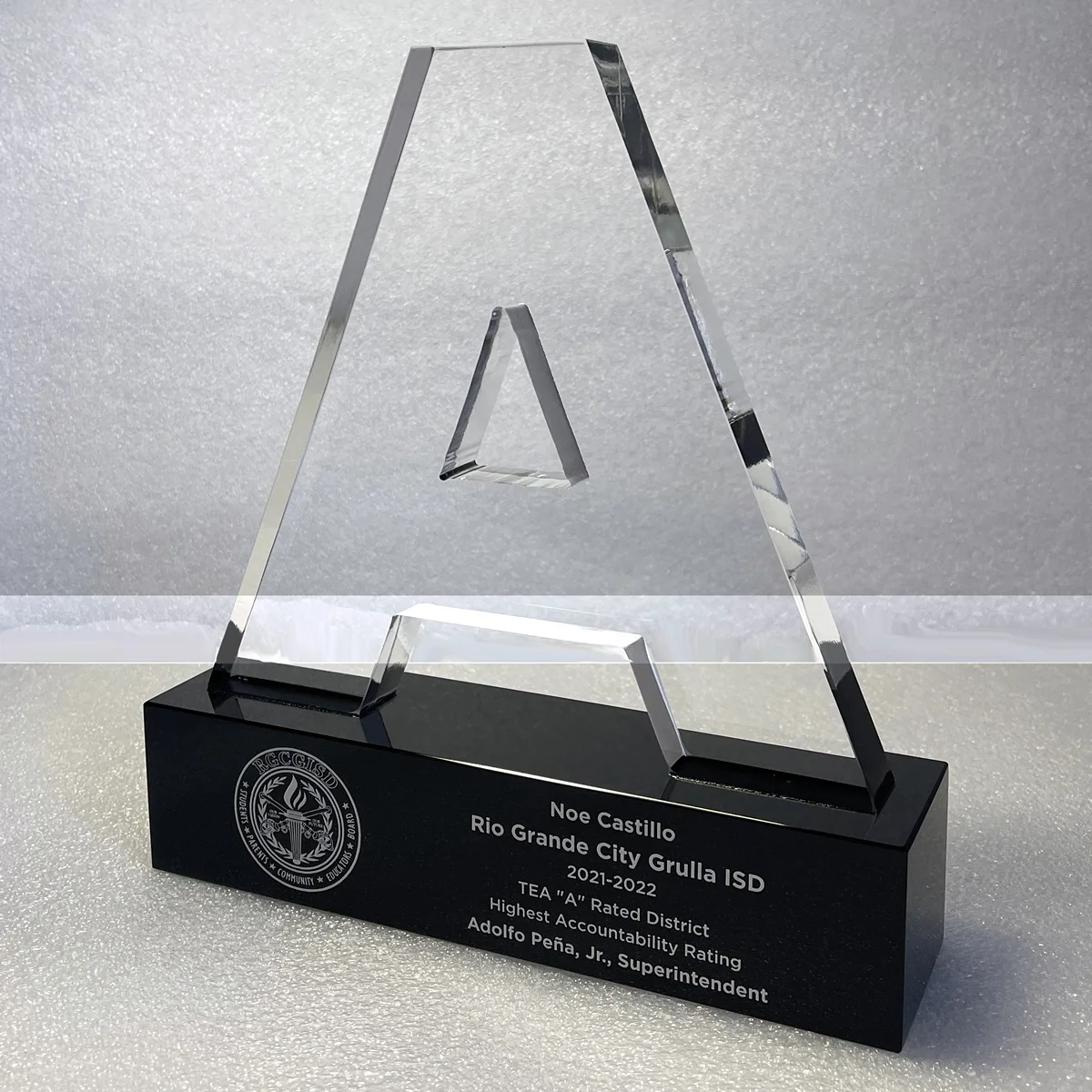 letter A crystal award