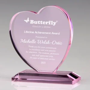 pink heart crystal award