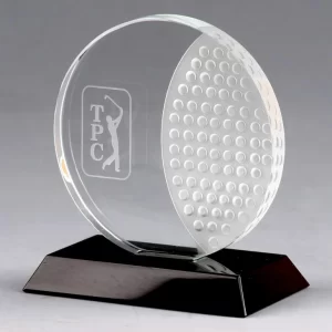 round crystal golf ball award plaque