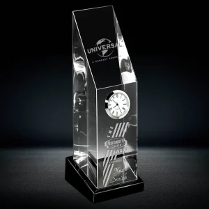 slanted crystal clock tower award