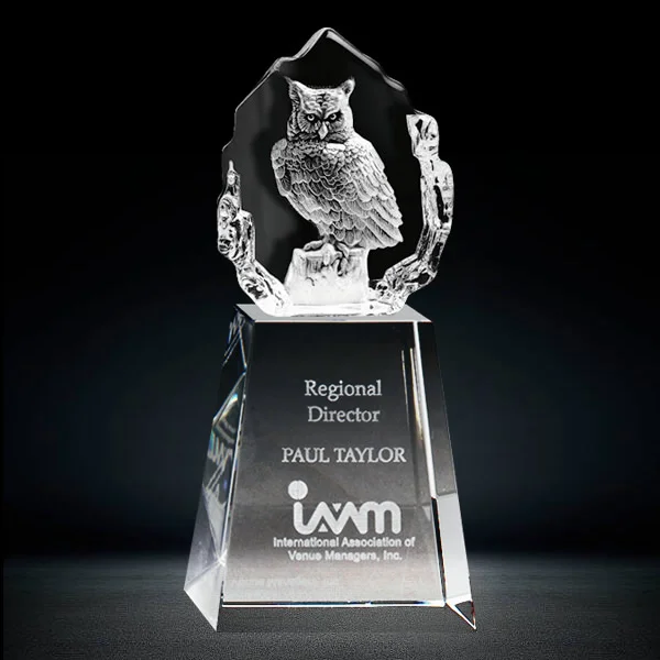 3d owl crystal trophy award