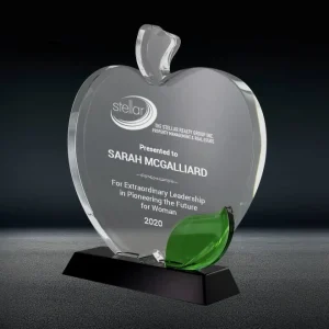 apple shaped crystal plaque award