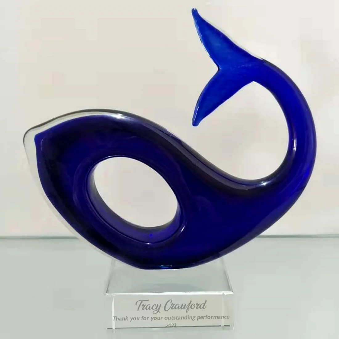 art glass blue whale award