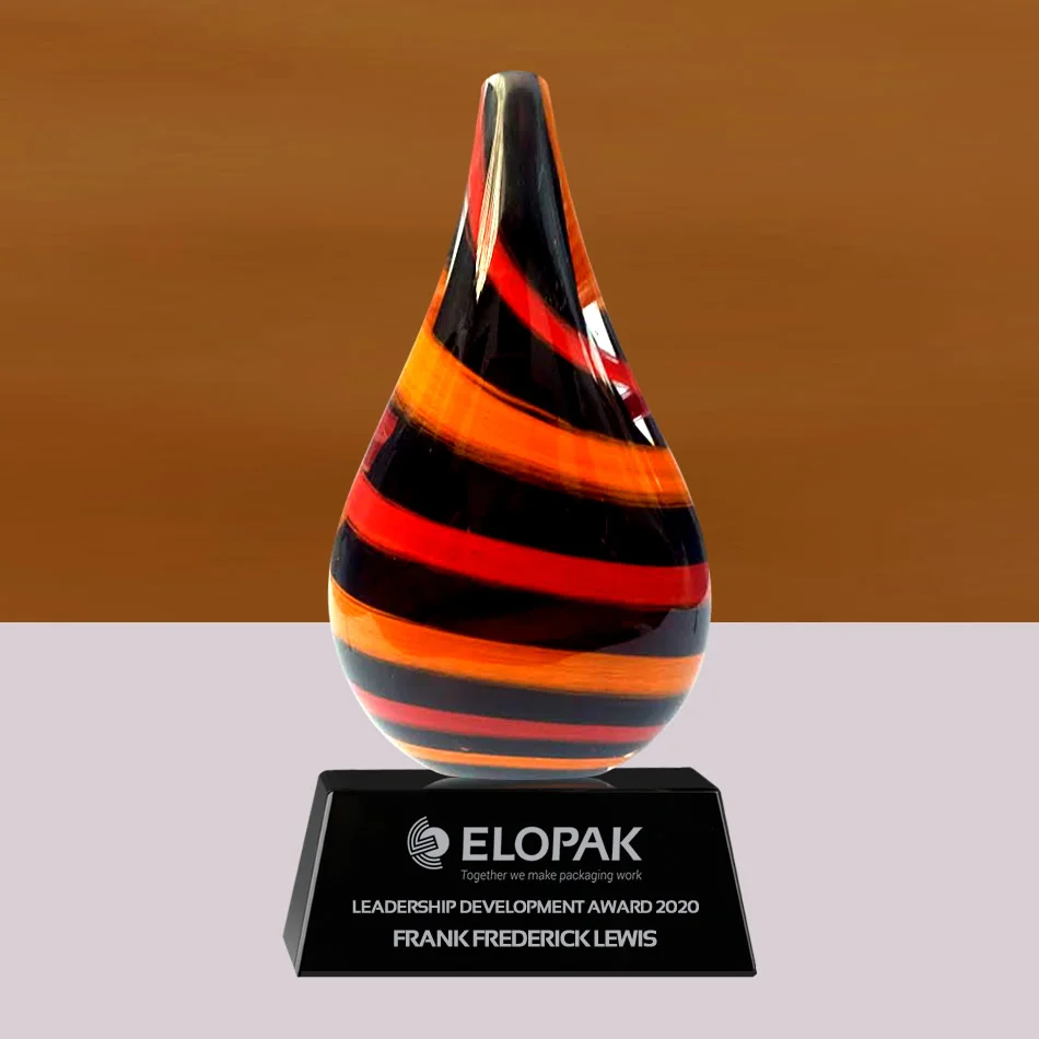 art glass multicolored teardrop award