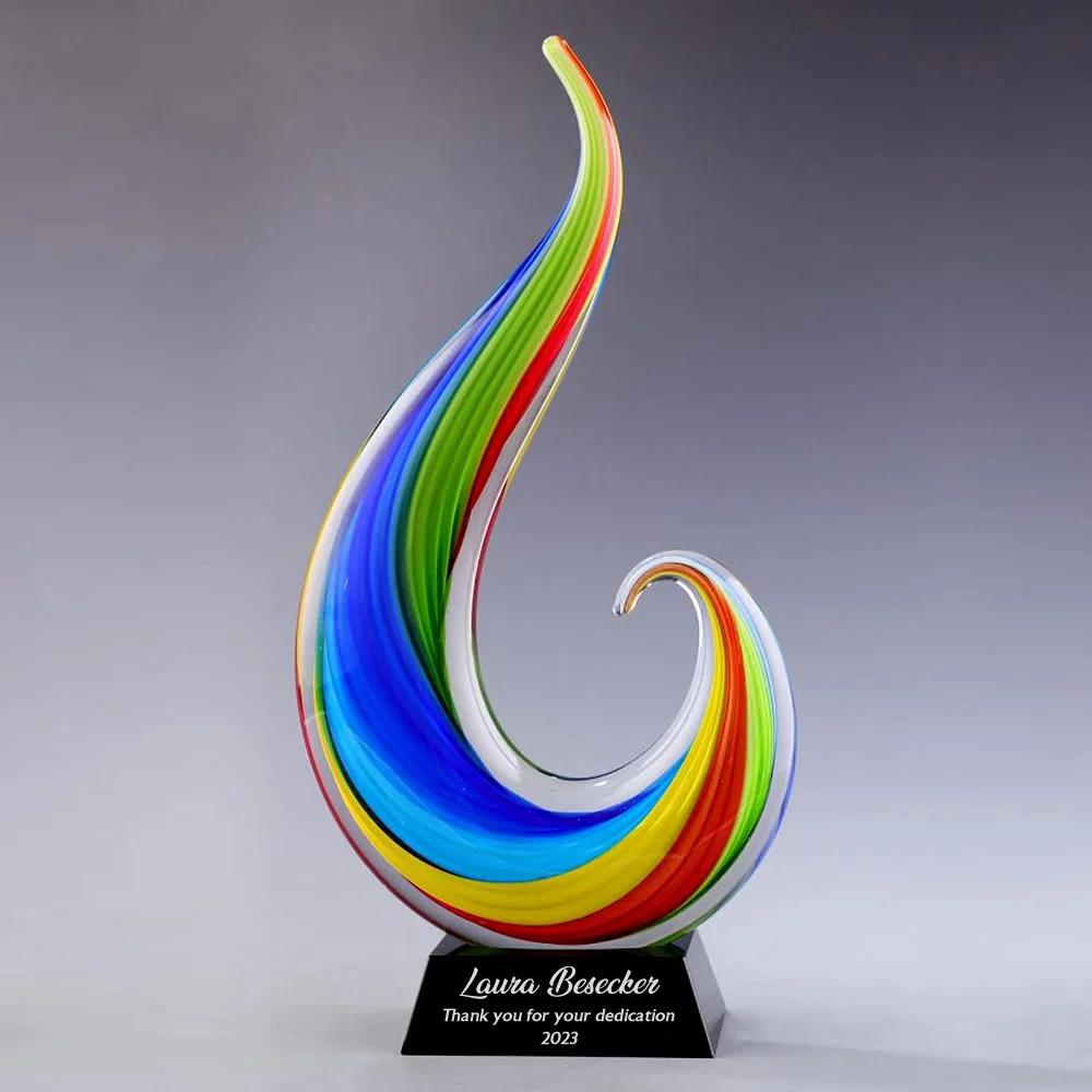 art glass rainbow swirl award