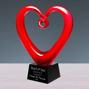 art glass red heart award